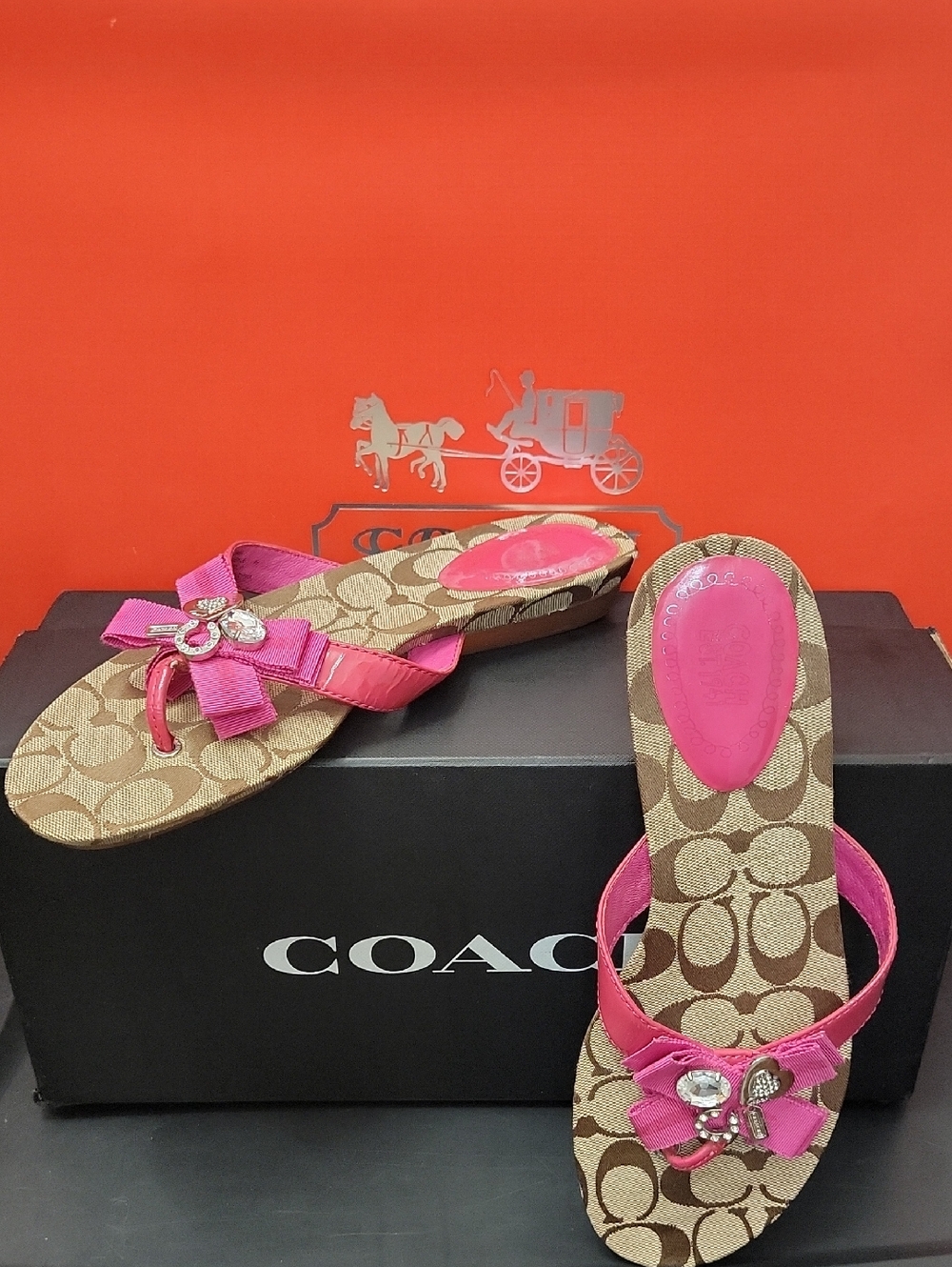 Coach Sparkle Serenity Pink Patent Ltr Flip Flop Thong Sandals